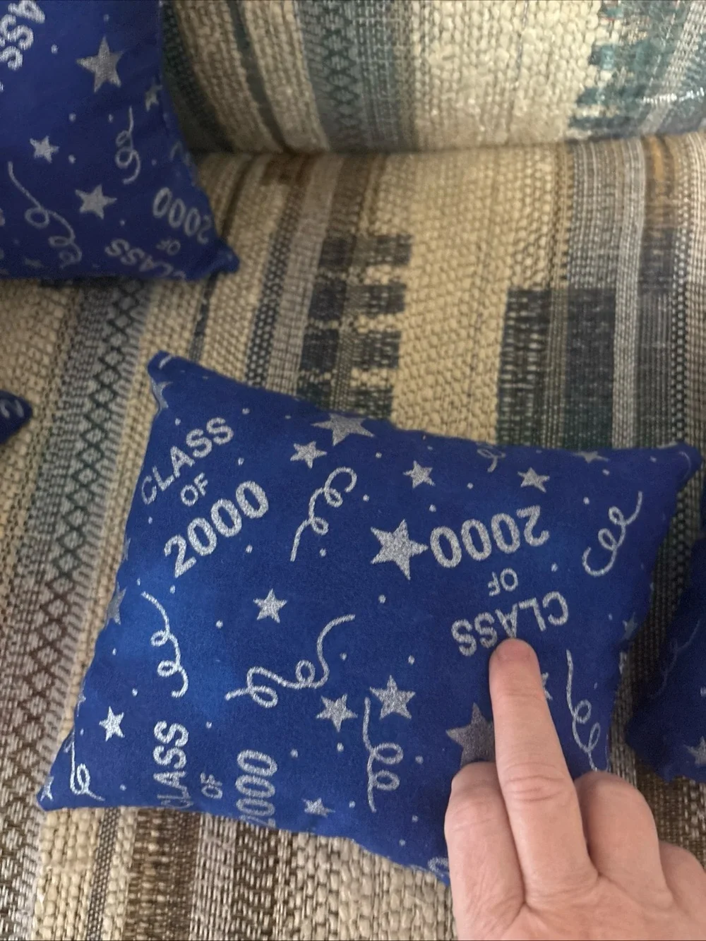 Decorative Blue 'Class of 2000' Accent Pillow Set of 4 handmade